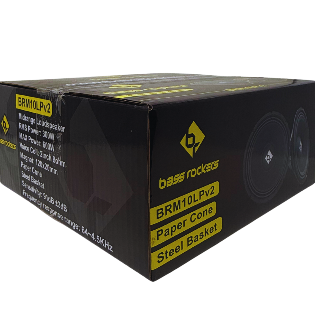 Bass Rockers BRM10LPv2 10" Midrange Loudspeaker – 375W Peak / 300W RMS, 8 Ohm, 91dB Sensitivity, Treated Cloth Surround, Paper Cone, Steel Basket