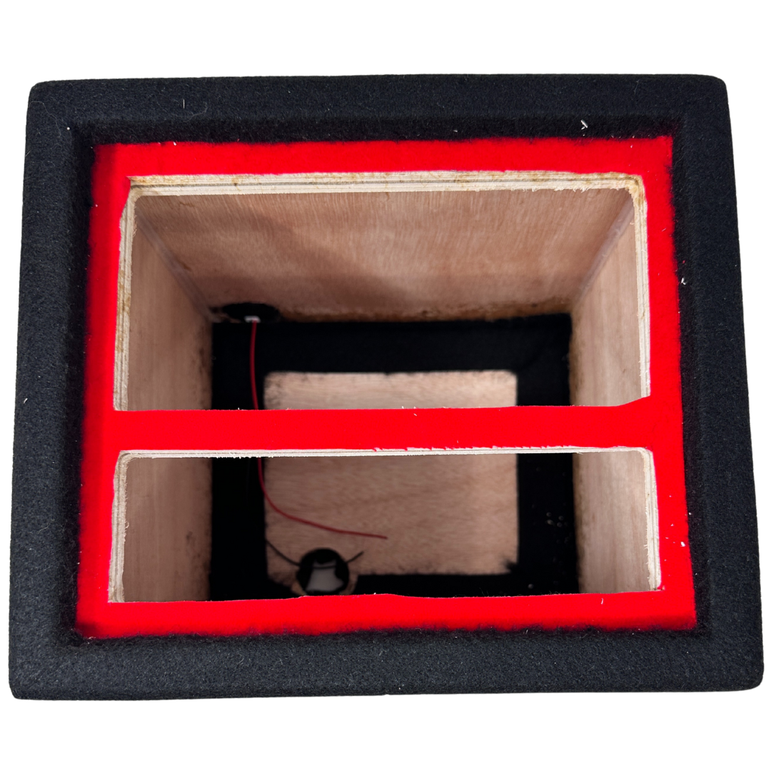 Bass Rockers Car Audio Radio & EQ Box for 3 Equalizers + 1 Radio, Built-In 12V LED Voltmeter (6–30V), Handmade CDX Pine Plywood, Carpet Wrapped, 9.25"×9.25"×8"