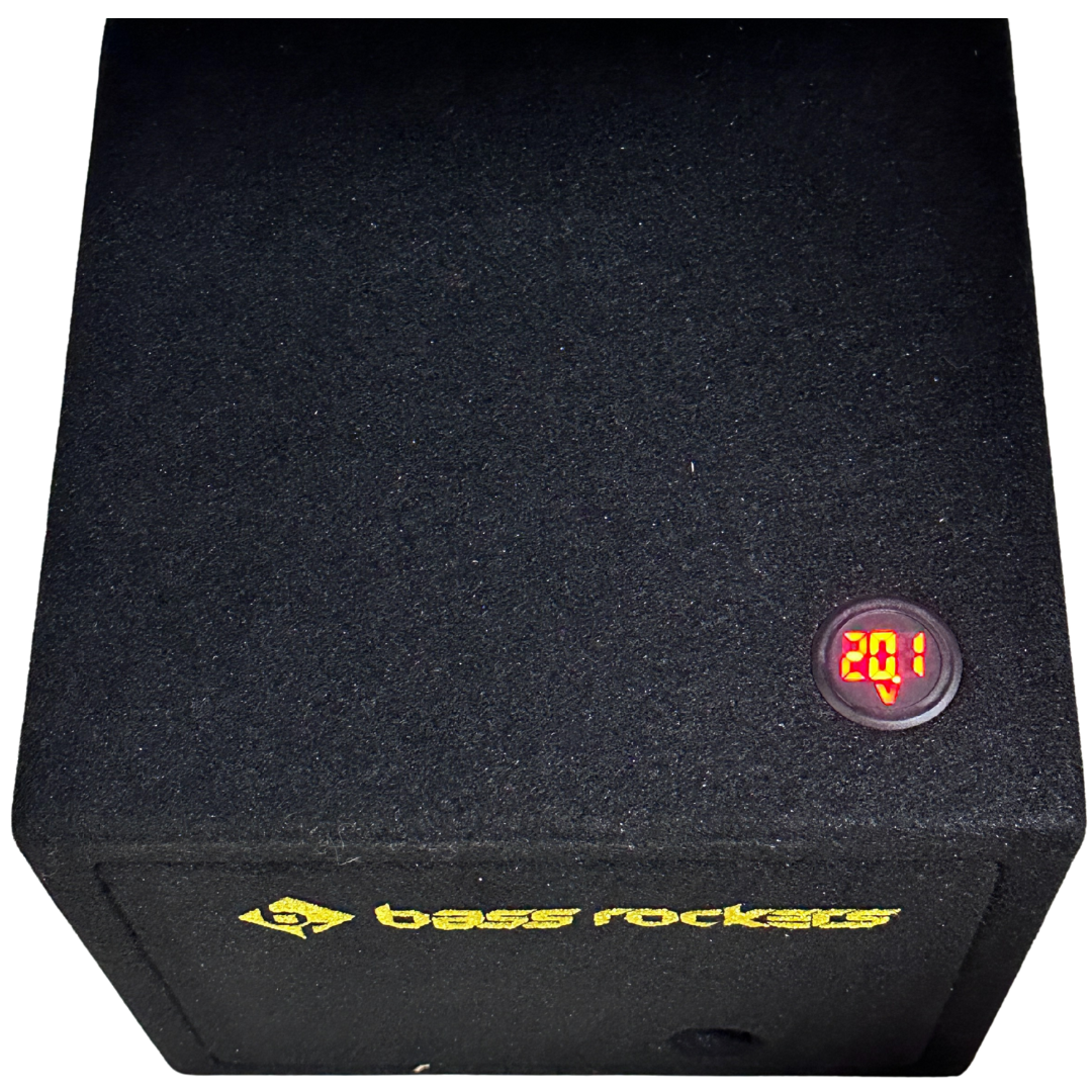 Bass Rockers Car Audio Radio & EQ Box for 3 Equalizers + 1 Radio, Built-In 12V LED Voltmeter (6–30V), Handmade CDX Pine Plywood, Carpet Wrapped, 9.25"×9.25"×8"