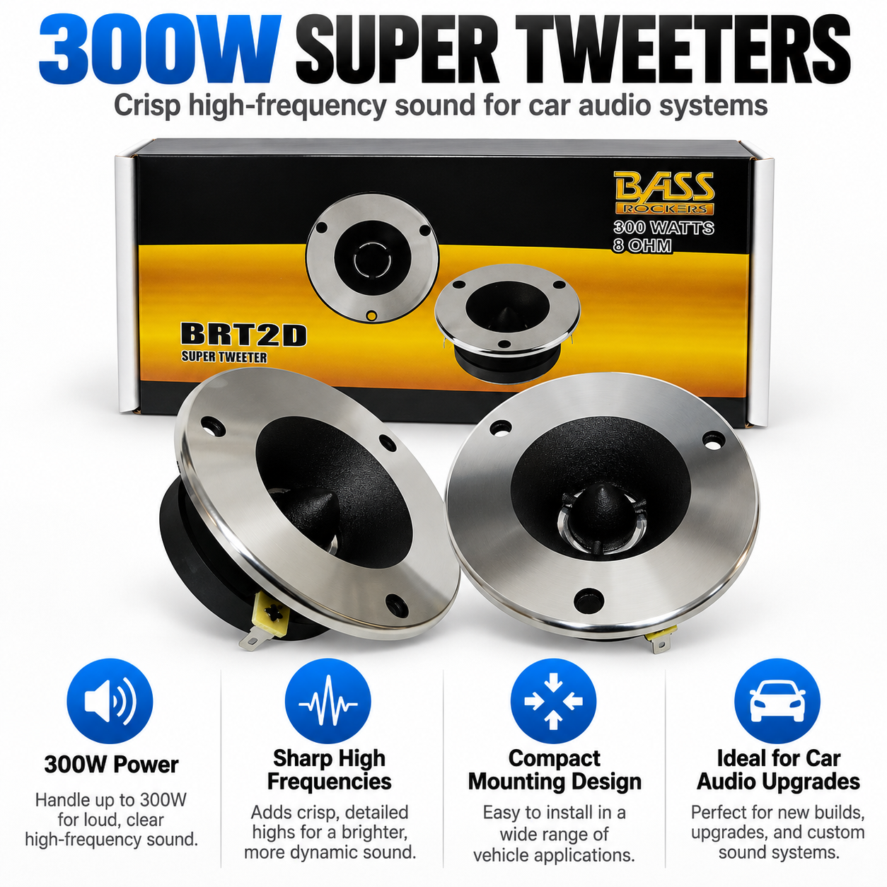 Bass Rockers 4X 6.5in 350W Midrange Speakers + 2X 300W Super Tweeters
