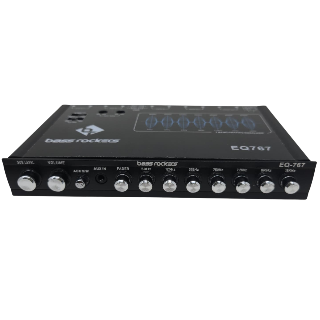 EQ767 7-Band Parametric Equalizer for Car Audio, High Voltage 7V Output, Hi-Lo Input, AUX Input, Sub Bass Control, Red/Blue LED, 25Hz–50kHz
