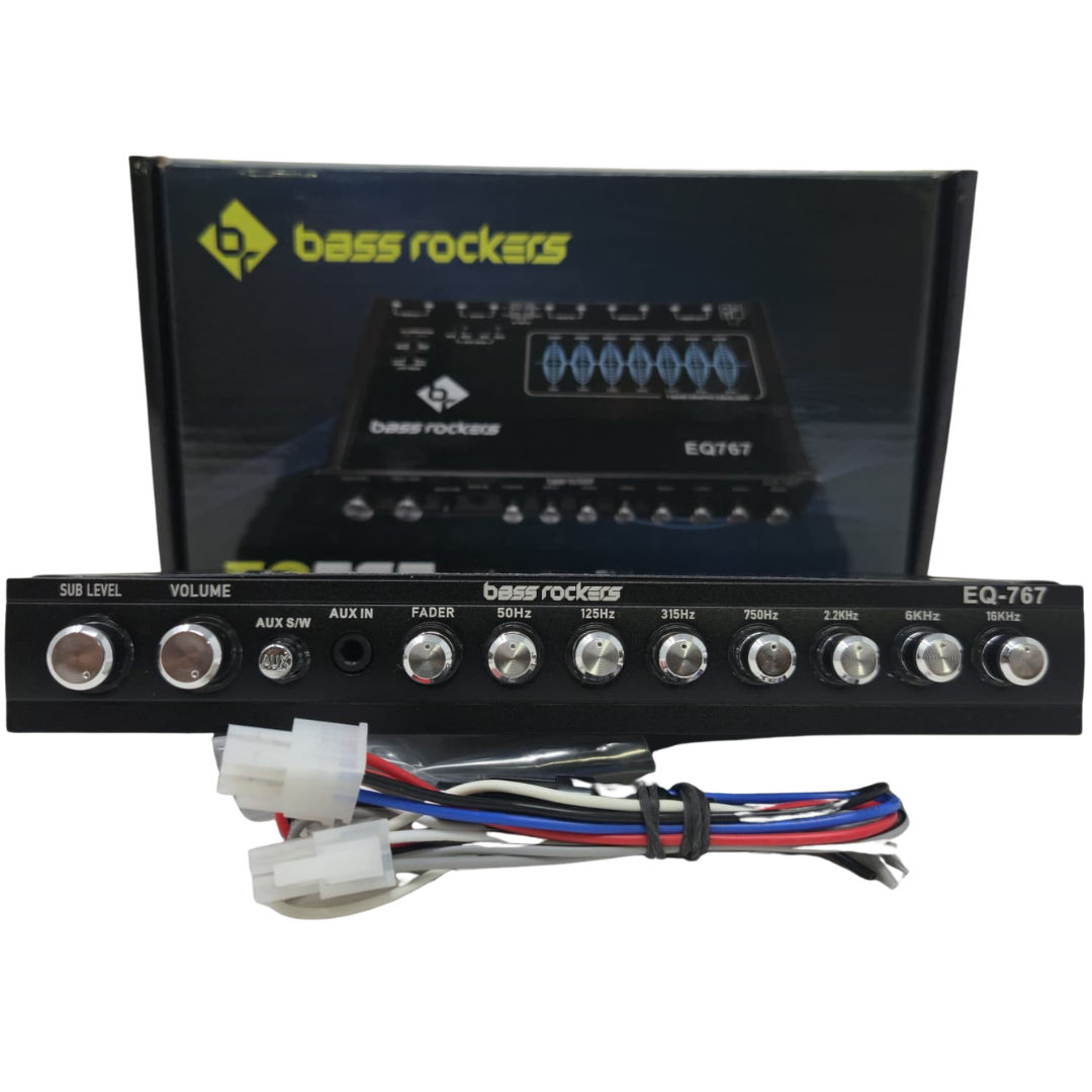 EQ767 7-Band Parametric Equalizer for Car Audio, High Voltage 7V Output, Hi-Lo Input, AUX Input, Sub Bass Control, Red/Blue LED, 25Hz–50kHz