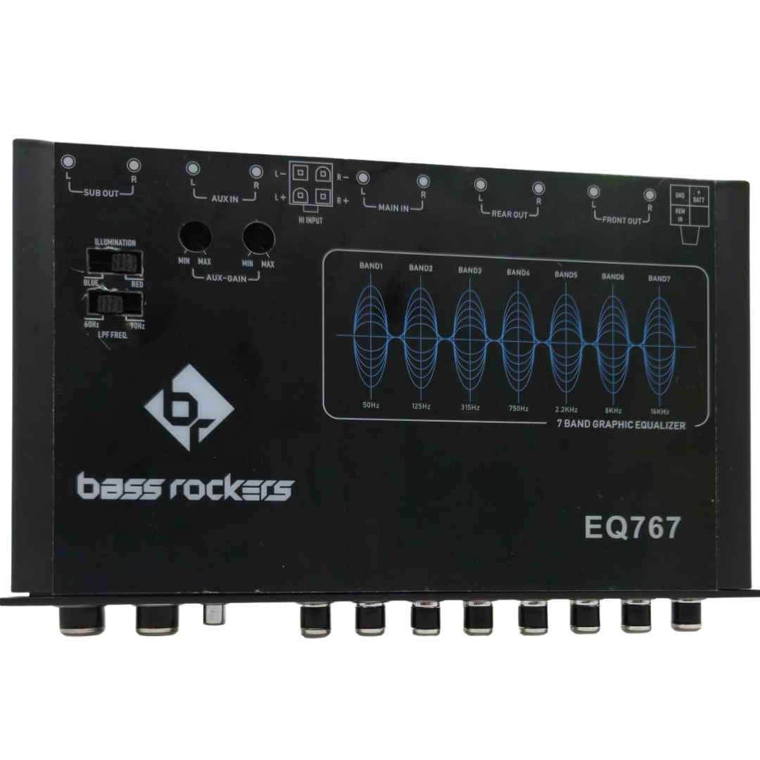 EQ767 7-Band Parametric Equalizer for Car Audio, High Voltage 7V Output, Hi-Lo Input, AUX Input, Sub Bass Control, Red/Blue LED, 25Hz–50kHz