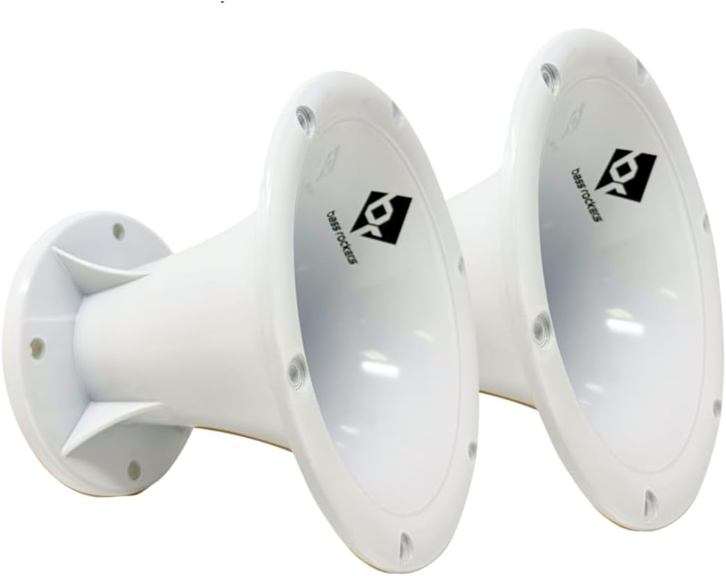 Bass Rockers 2” Throat 5.65” Exit Colourful Horn Wave Guide UV Resistant Chrome Finish for Bolt on Compression Driver 5.3” Height (2 Pack)