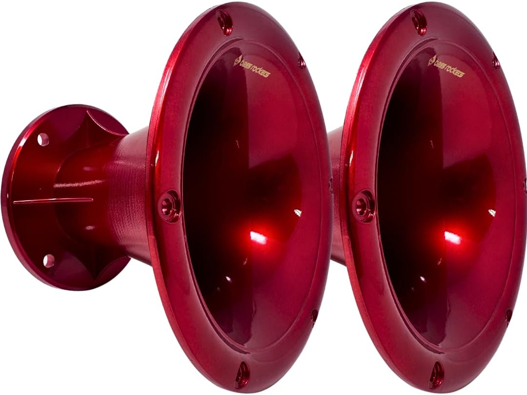 Bass Rockers 2” Throat 5.65” Exit Colourful Horn Wave Guide UV Resistant Chrome Finish for Bolt on Compression Driver 5.3” Height (2 Pack)