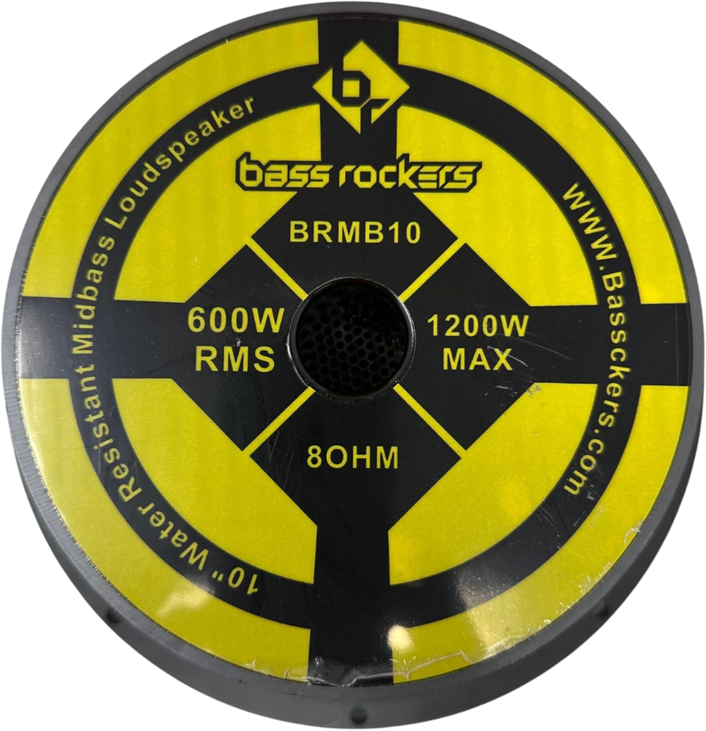 BassRockers 10-Inch Water-Resistant Midbass Car Speaker 600W RMS / 1200W Max – Carbon Fiber Cone, 2.5” Voice Coil, Die-Cast Aluminum Basket, 8 Ohm High-Sensitivity 95dB Midrange/Midbass Loudspeaker – 82Hz–4.5kHz High Output Audio Driver (Single)