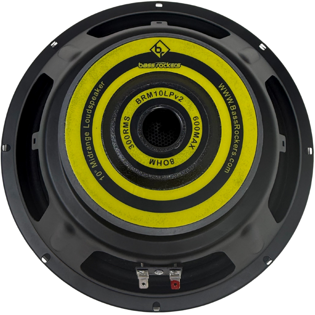 Bass Rockers BRM10LPv2 10" Midrange Loudspeaker – 375W Peak / 300W RMS, 8 Ohm, 91dB Sensitivity, Treated Cloth Surround, Paper Cone, Steel Basket