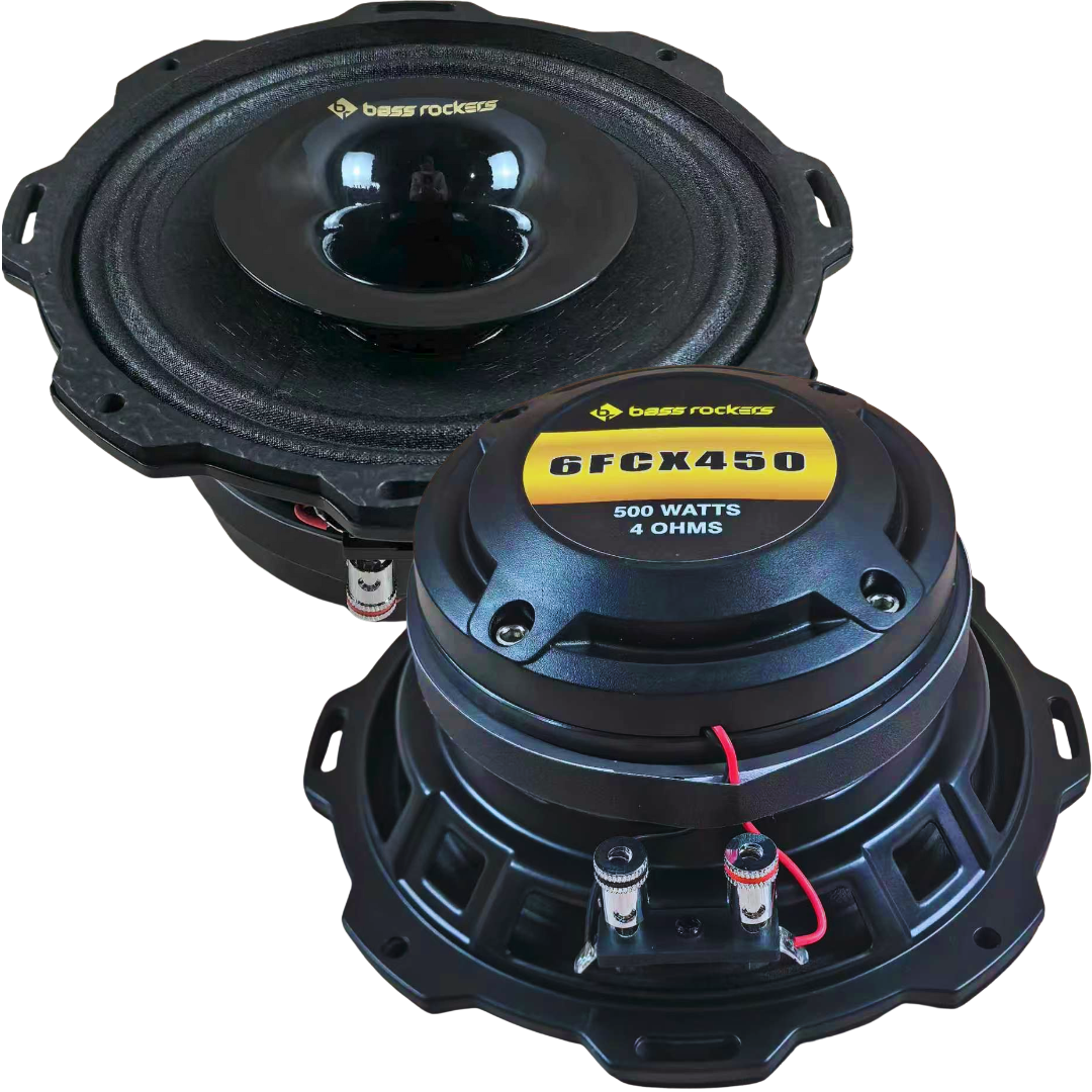 Bass Rockers 6FCX450 2-Way Coaxial Car Speakers (Pair) – 250W RMS / 500W Max, 4 Ohm, 97 dB High Sensitivity, 120Hz–20kHz Frequency Response, Includes Protective Grilles