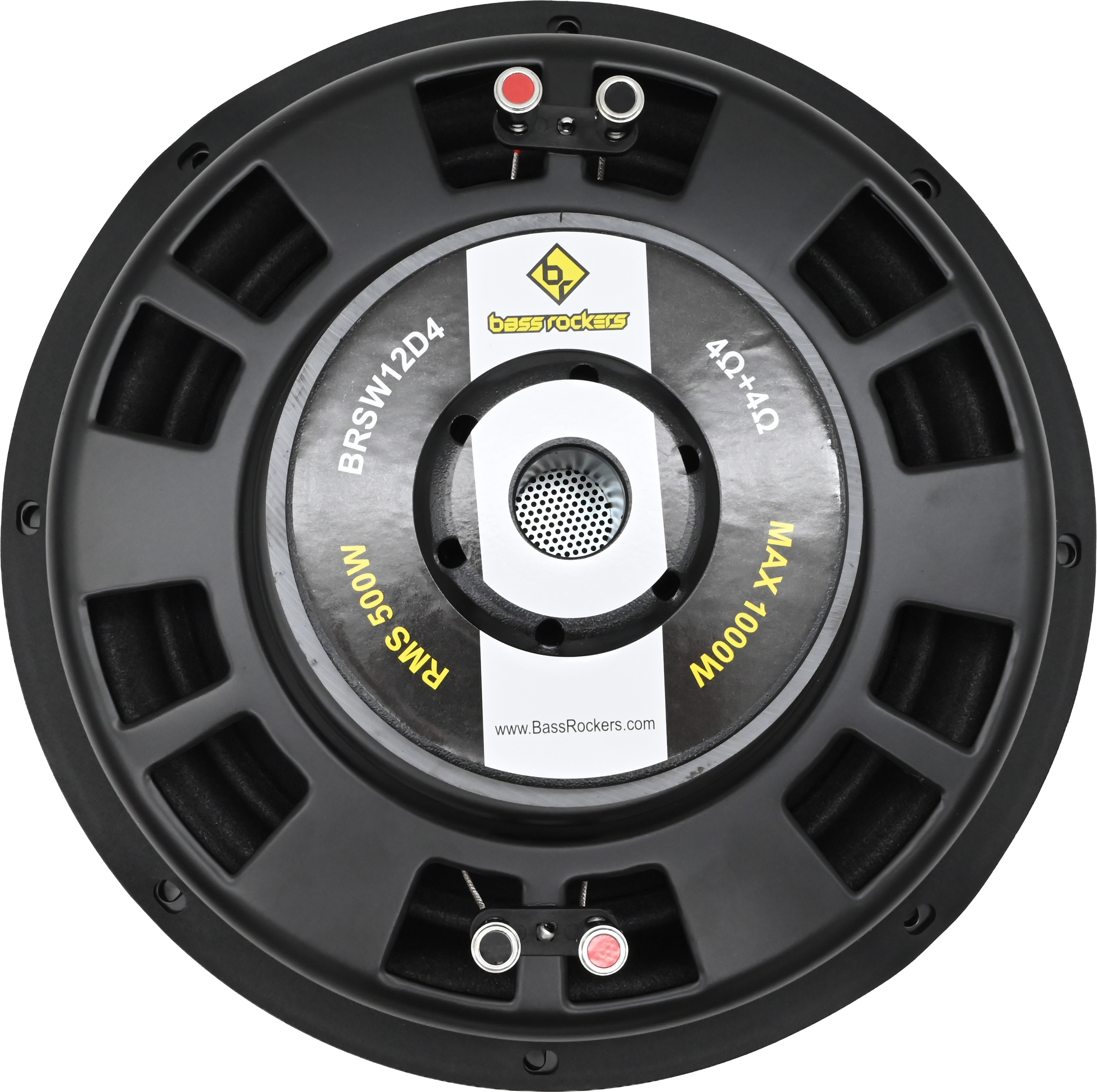 Bass Rockers BRSW12D4 12" Heavy Duty Car Subwoofer Dual 4Ω DVC (4+4), 500W RMS, 88dB, 50Hz–500Hz, 50mm Coil, Steel Basket, Ferrite Magnet, Sealed/Ported Ready