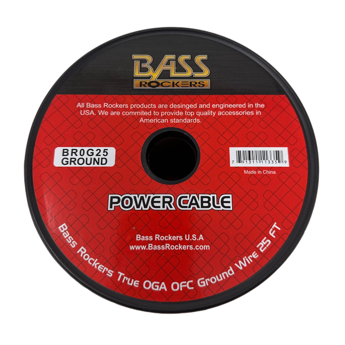 Bass Rockers 0 AWG 25 Feet OFC 100% Copper Power Cable Black Ground