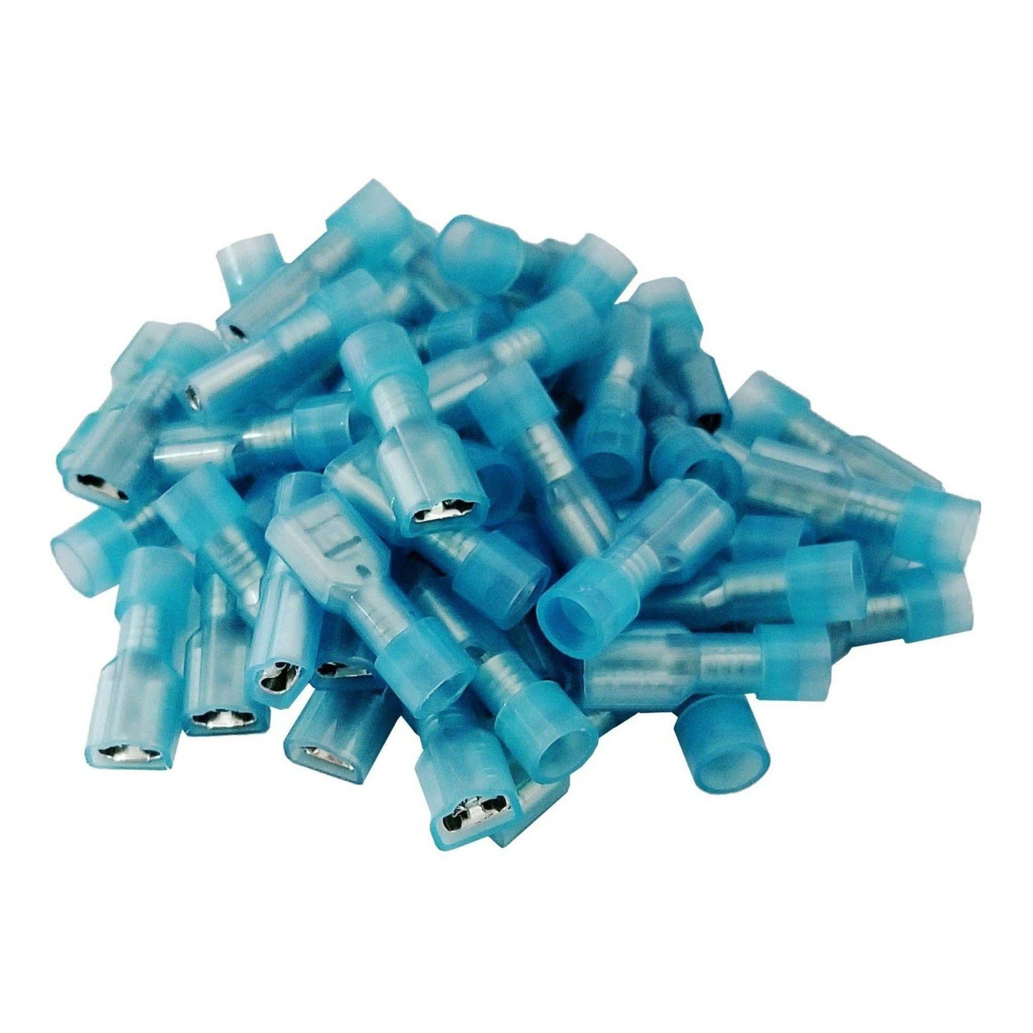 Male Female Wire Connectors 100 Blue Quick Disconnect Spade Connectors - 16-14 AWG, .250" Size, Made In USA Terminales Para Cables Eléctricos - Foto 9