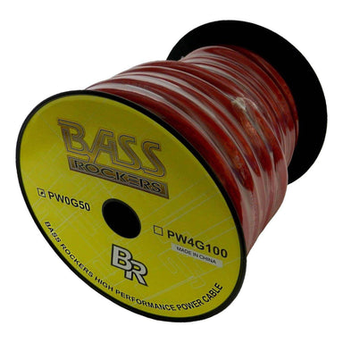 PW0G50 Red Flexible CCA Copper Power Cable 0 AWG (50 Feet)-Bass Rockers-1