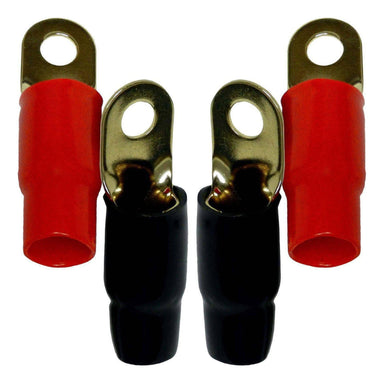 TR0G Black/Red Gold Plated Ring Terminal Crimp Connectors 0GA (4 pieces)-Bass Rockers-1