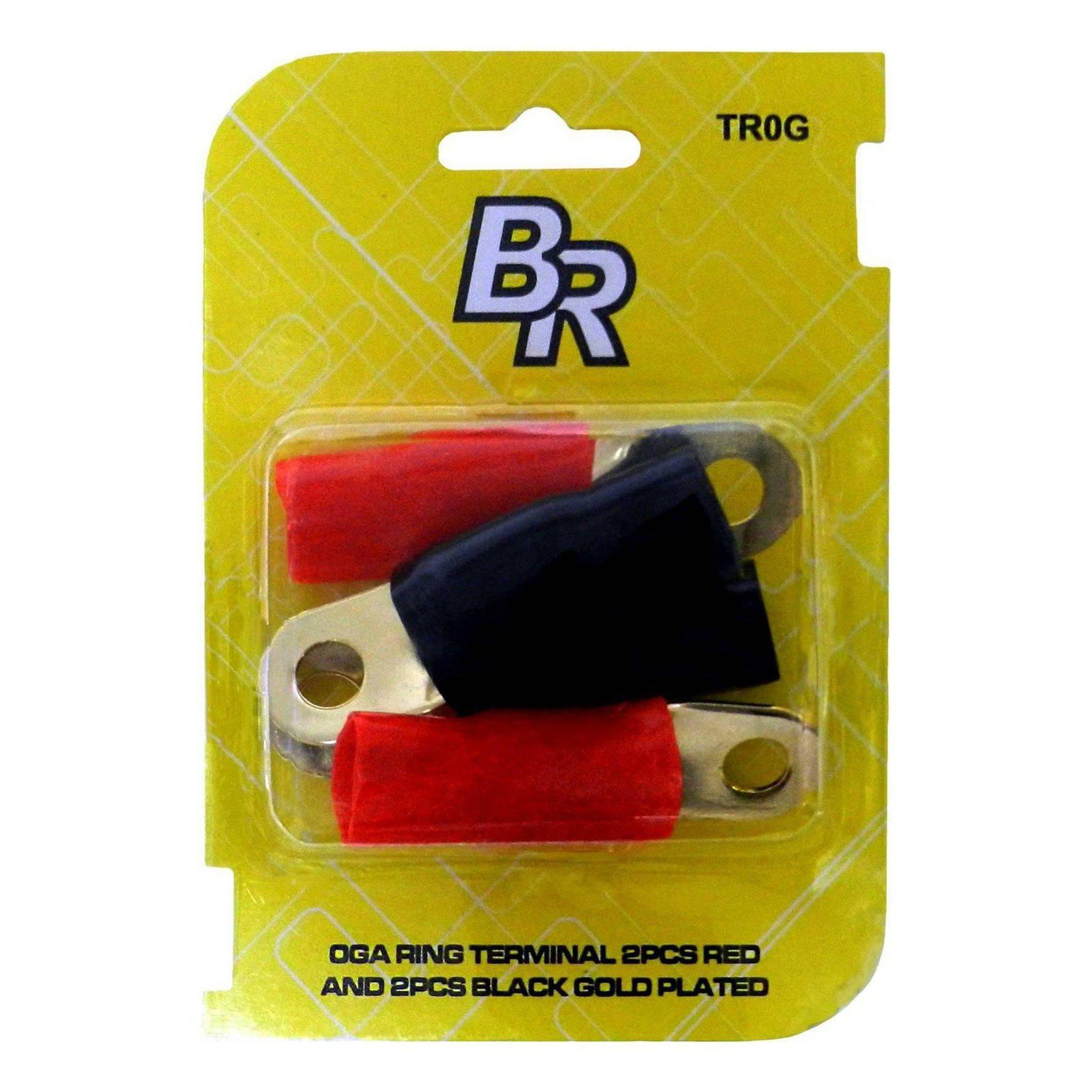TR0G Black/Red Gold Plated Ring Terminal Crimp Connectors 0GA (4 pieces)-Bass Rockers-5