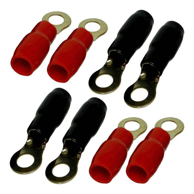 TR4G Black/Red Gold Plated Ring Terminal Crimp Connectors 4GA (8 pieces)-Bass Rockers-1
